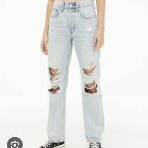 33. Aeropostale 90's Baggy Jeans Light Wash Distressed Straight Size 8 EUC